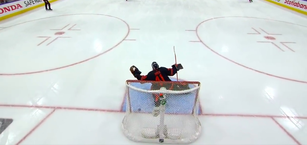 mike smith oilers flames goal